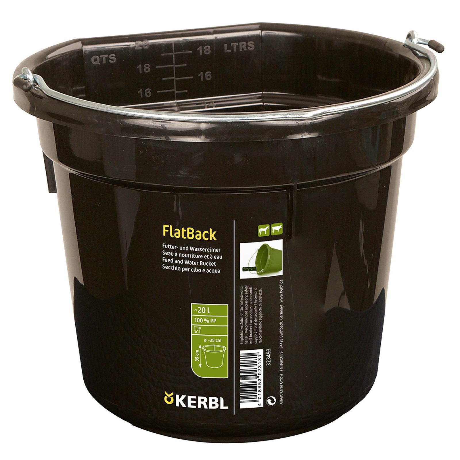 Kerbl foder- och vatten hink platt rygg ca. 20 liter Utfodring & vattning