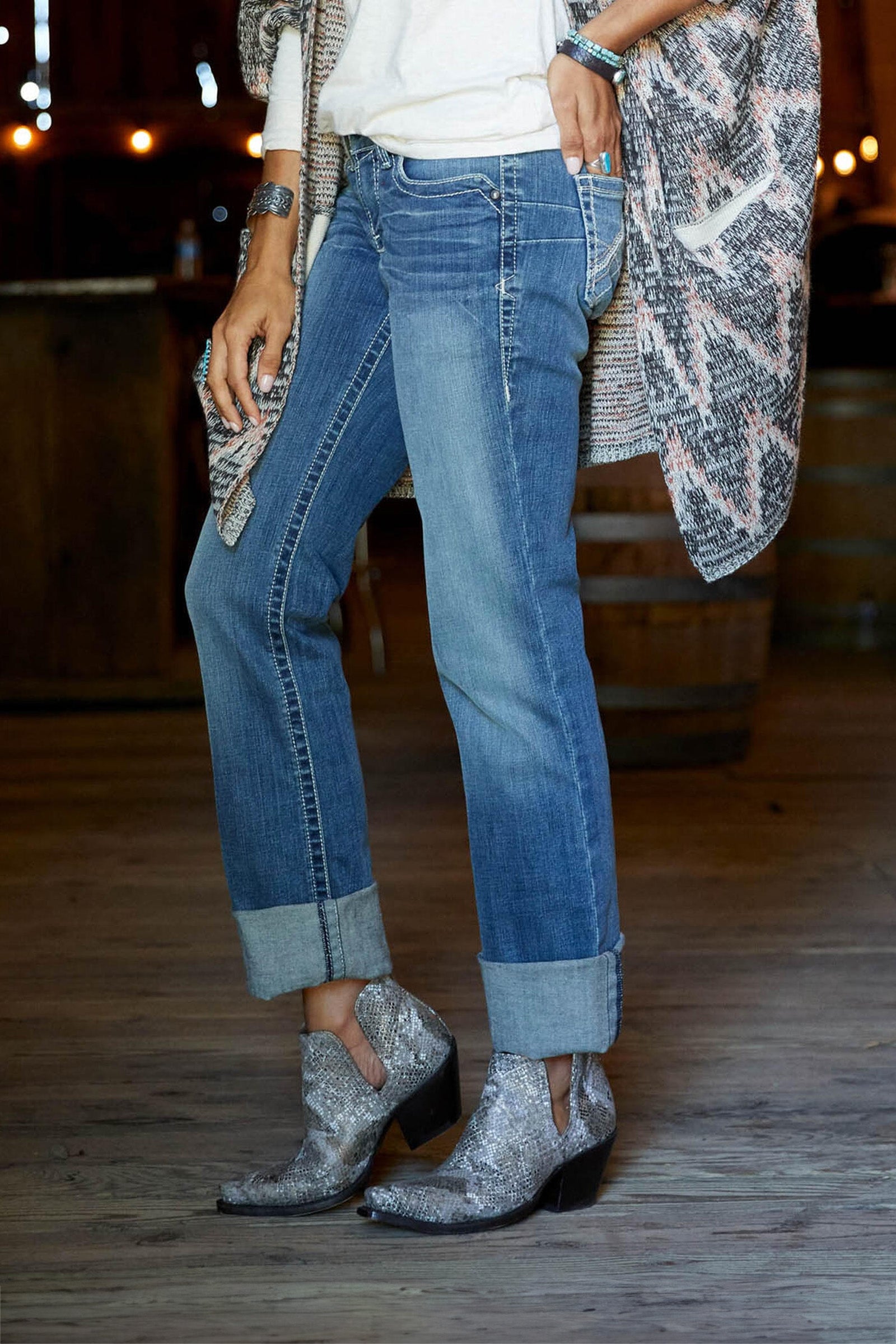 Ariat R.E.A.L. Mid Rise Stretch Icon Stackable Straight Leg Jeans Womens Breeches