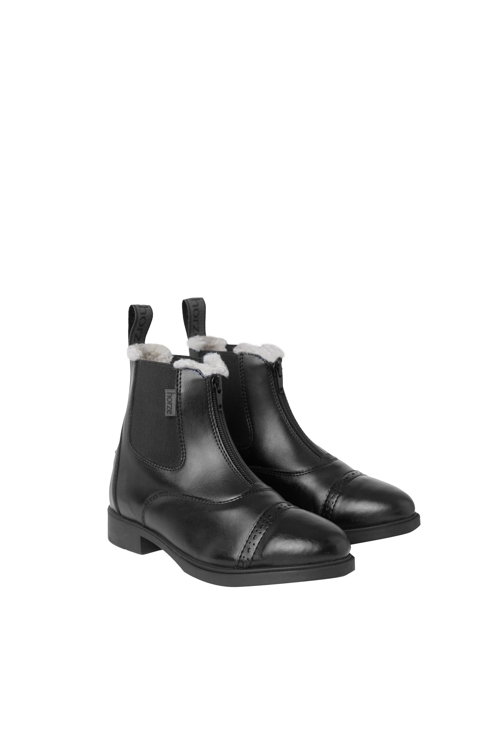 Horze Wexford Kids Jodhpur-skor för vintern i barnstorlek med dragkedja fram och fuskpäls Stövlar & Chaps