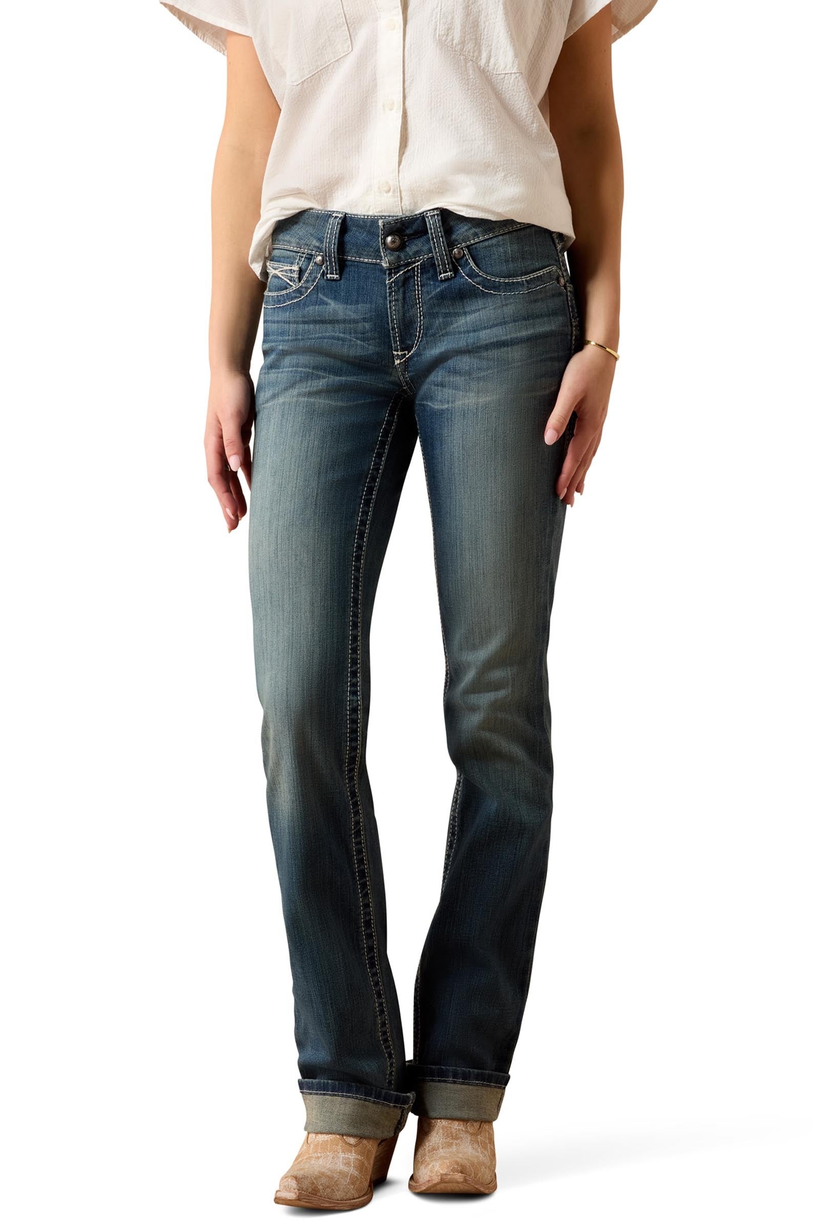 Ariat R.E.A.L. Mid Rise Stretch Icon Stackable Straight Leg Mid-rise stretch jeans för dam med raka ben Womens Breeches
