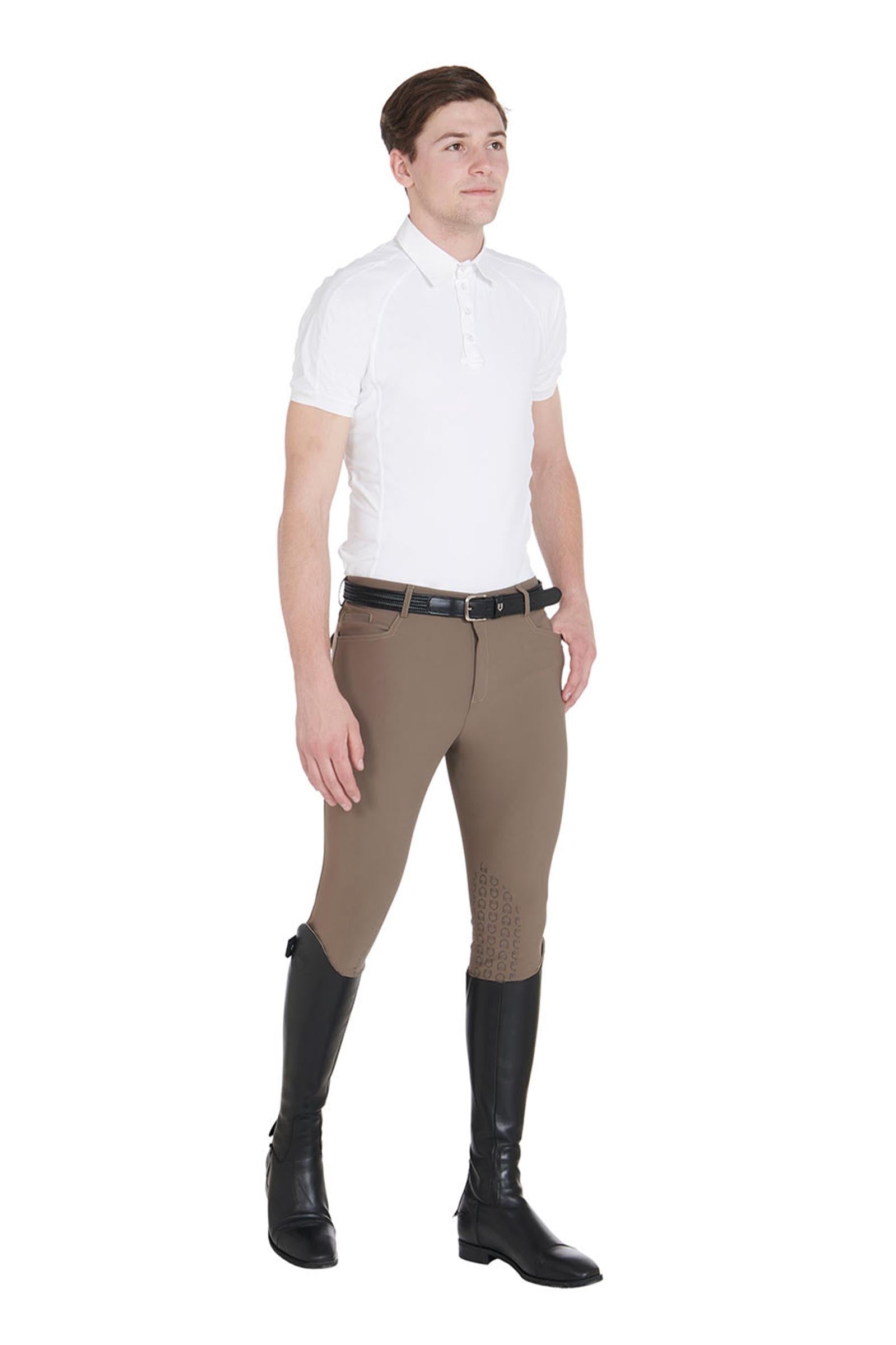Equestro Men's Slim Fit Knee Grip Breeches With Logo Mens Riding Clothing