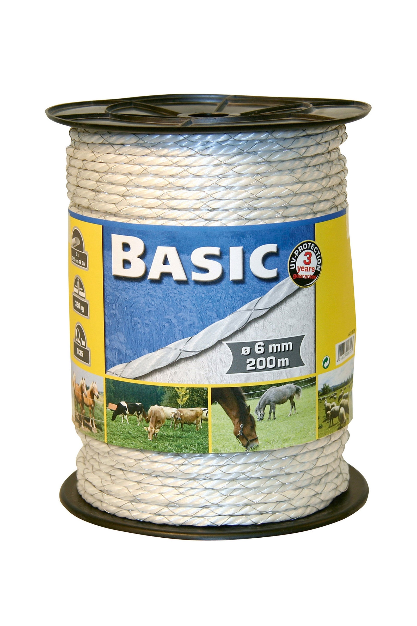 Farm Patrol staketrep Basic 200 m, Ø 6 mm, vitt, 2 x 0,50 järn Elstängsel